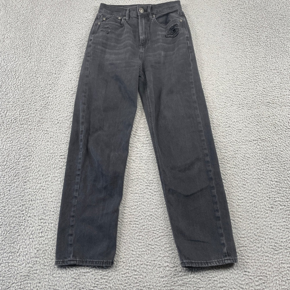 American Eagle Jeans Womens 2 Black Highest Rise 90s Boyfriend‎ Distressed Denim